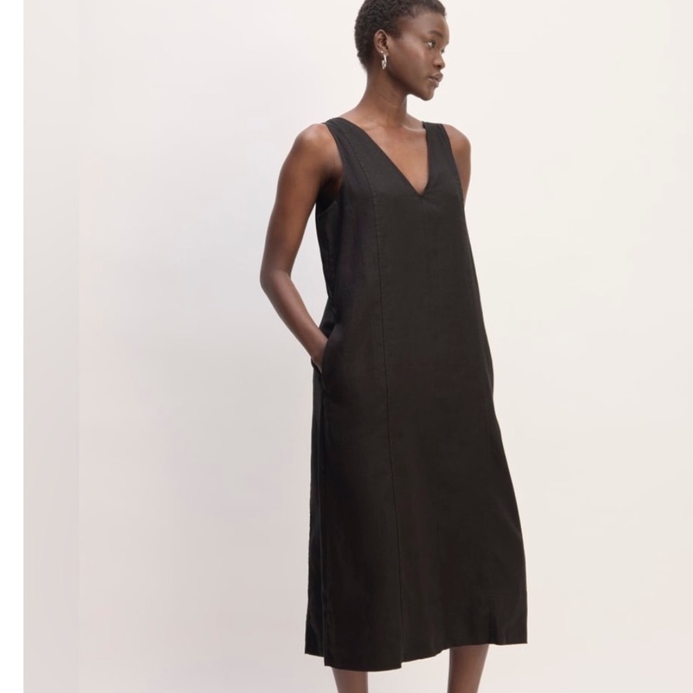 Everlane European Flax Linen V-Neck Midi Dress Size 2